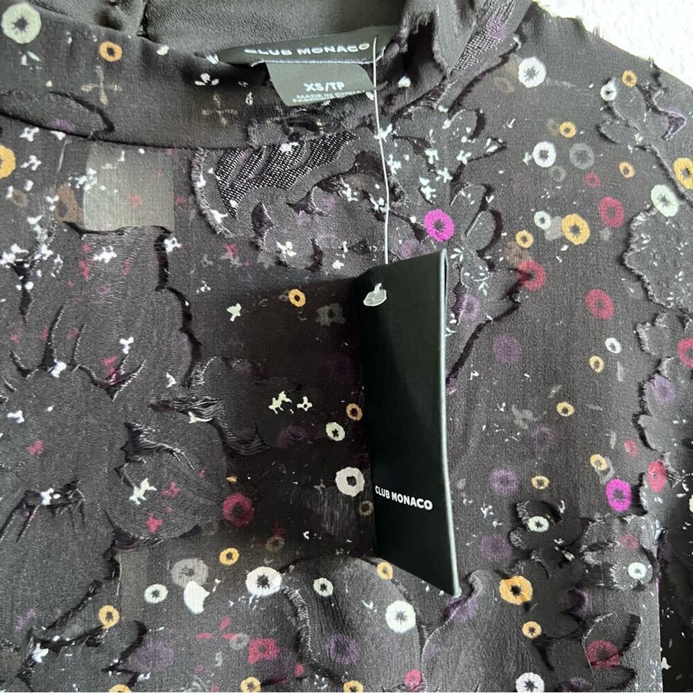 NWT Club Monaco Silk Blend Sheer Floral Print Blouse - Picture 6 of 8
